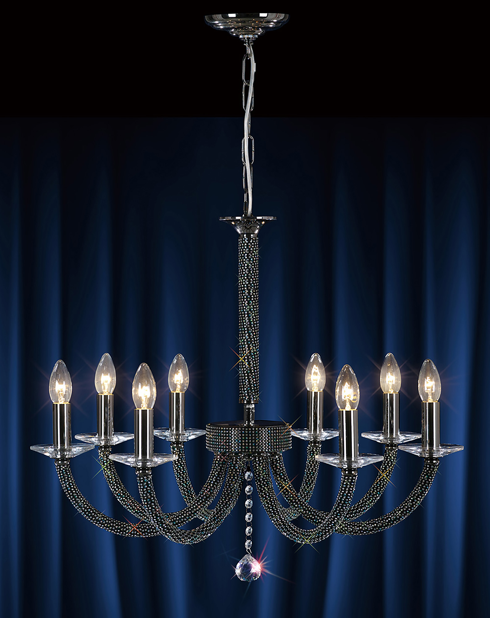 IL30478  Elena Crystal Pendant 8 Light Black Chrome